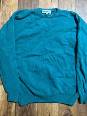 Antartex Pure New Wool Sweater Mens size large Teal Woolmark Knitwear grandpa